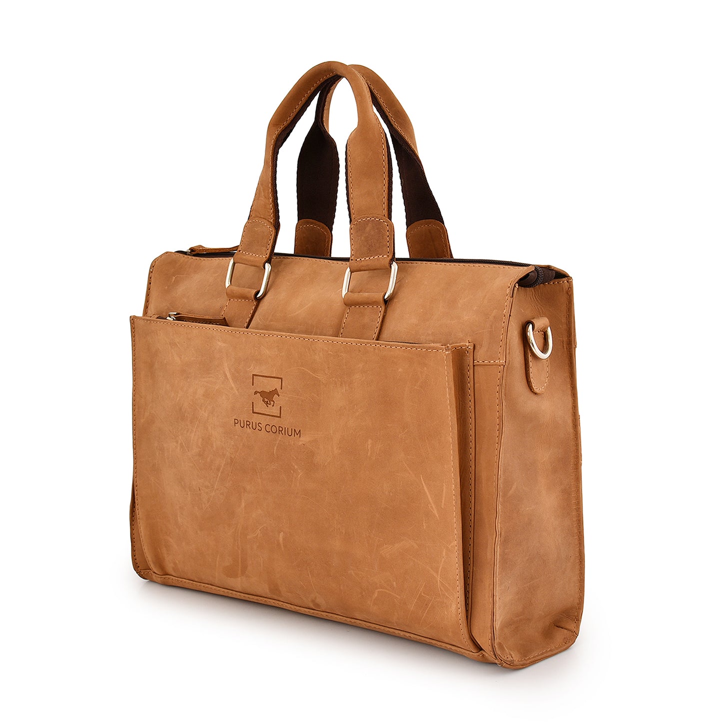Vintage Nubuck Leather Laptop Bag- Caramel Tan