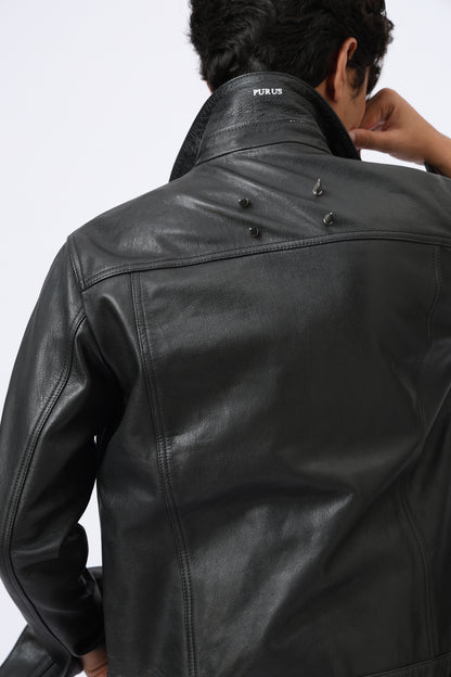 Raw black leather jacket
