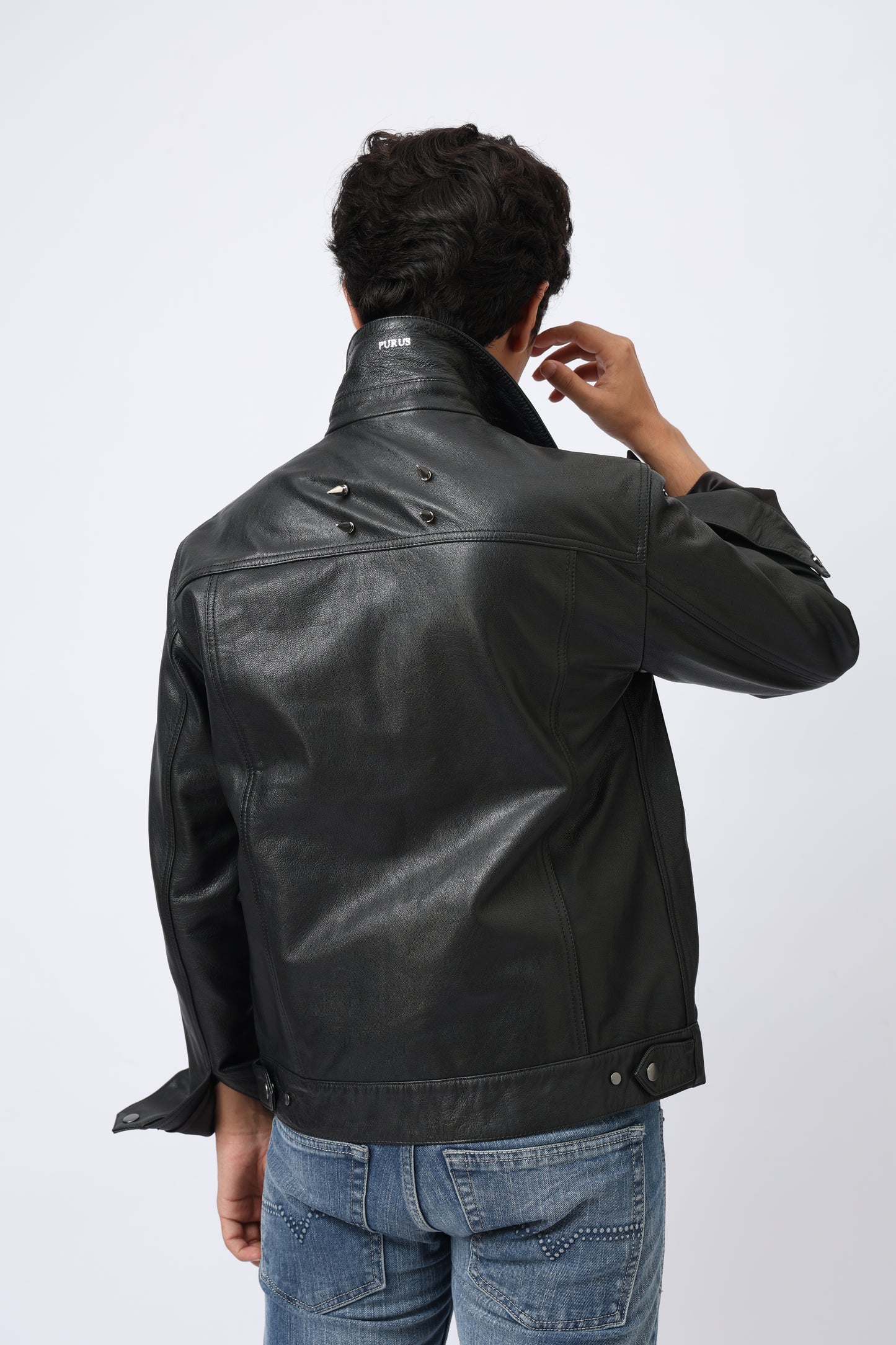 Raw black leather jacket