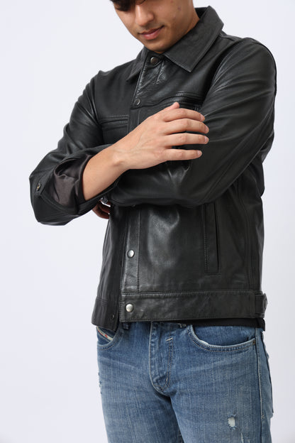 Raw black leather jacket