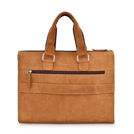 Vintage Nubuck Leather Laptop Bag- Caramel Tan