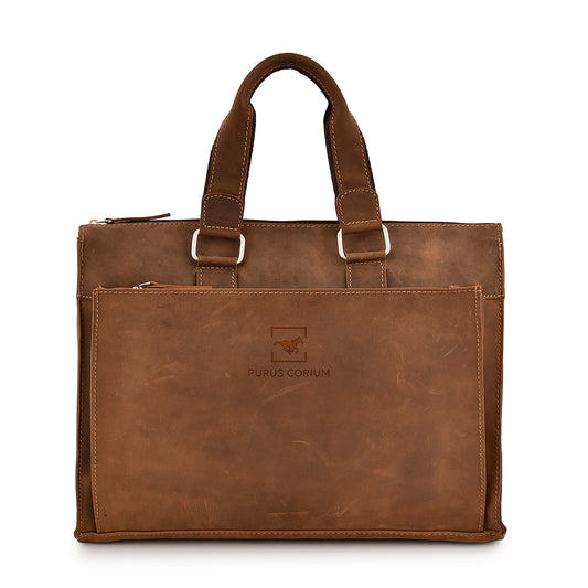 Vintage Nubuck Leather Laptop Bag- Coffee Brown
